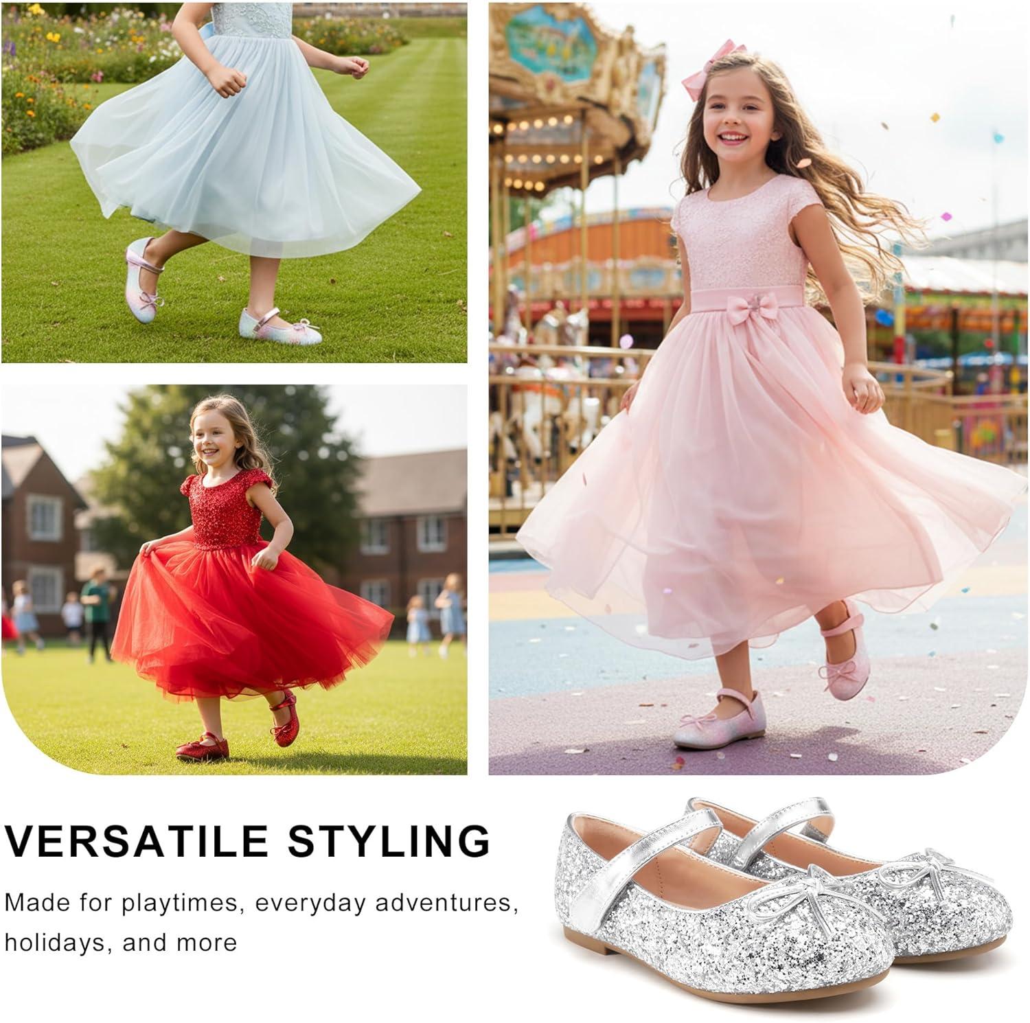 imageStelle Girls Mary Jane School Flats Flower Wedding Uniform Party ShoesToddlerLittle KidsBig KidsSiliver2