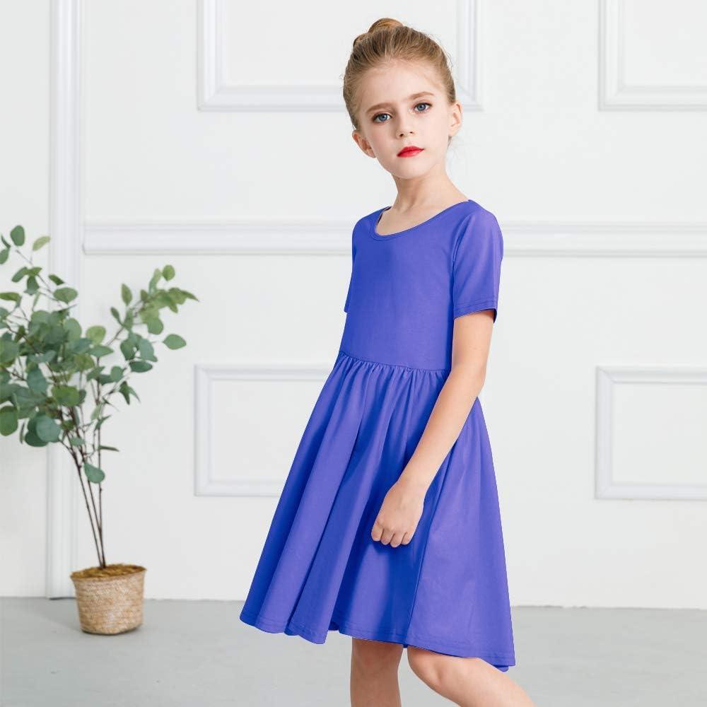 imageStelle Girls Short Sleeve Dress Summer Kids Toddler Skater Twirl A Line Solid Color TShirt Dress for School Casual 312 YA02royal Blue Without Pocket
