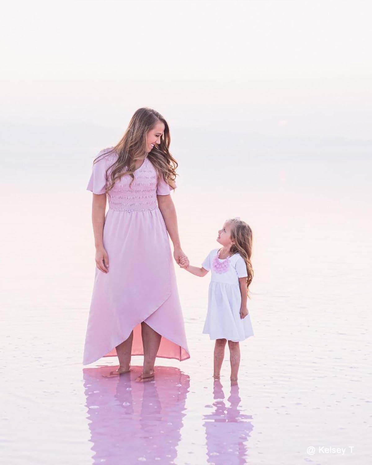 imageStelle Girls Short Sleeve Dress Summer Kids Toddler Skater Twirl A Line Solid Color TShirt Dress for School Casual 312 YA02white Without Pocket