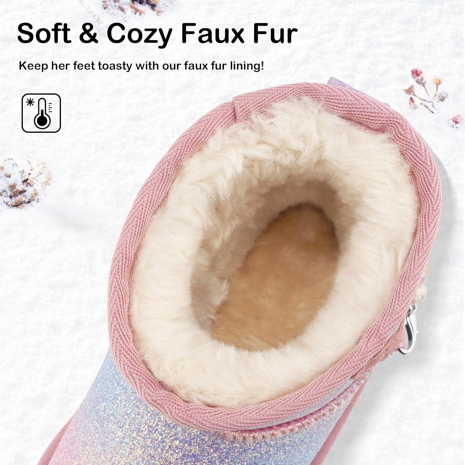 imageStelle Girls Snow Boots Warm Winter Boots for ToddlerLittleBig KidsRainbow Blue