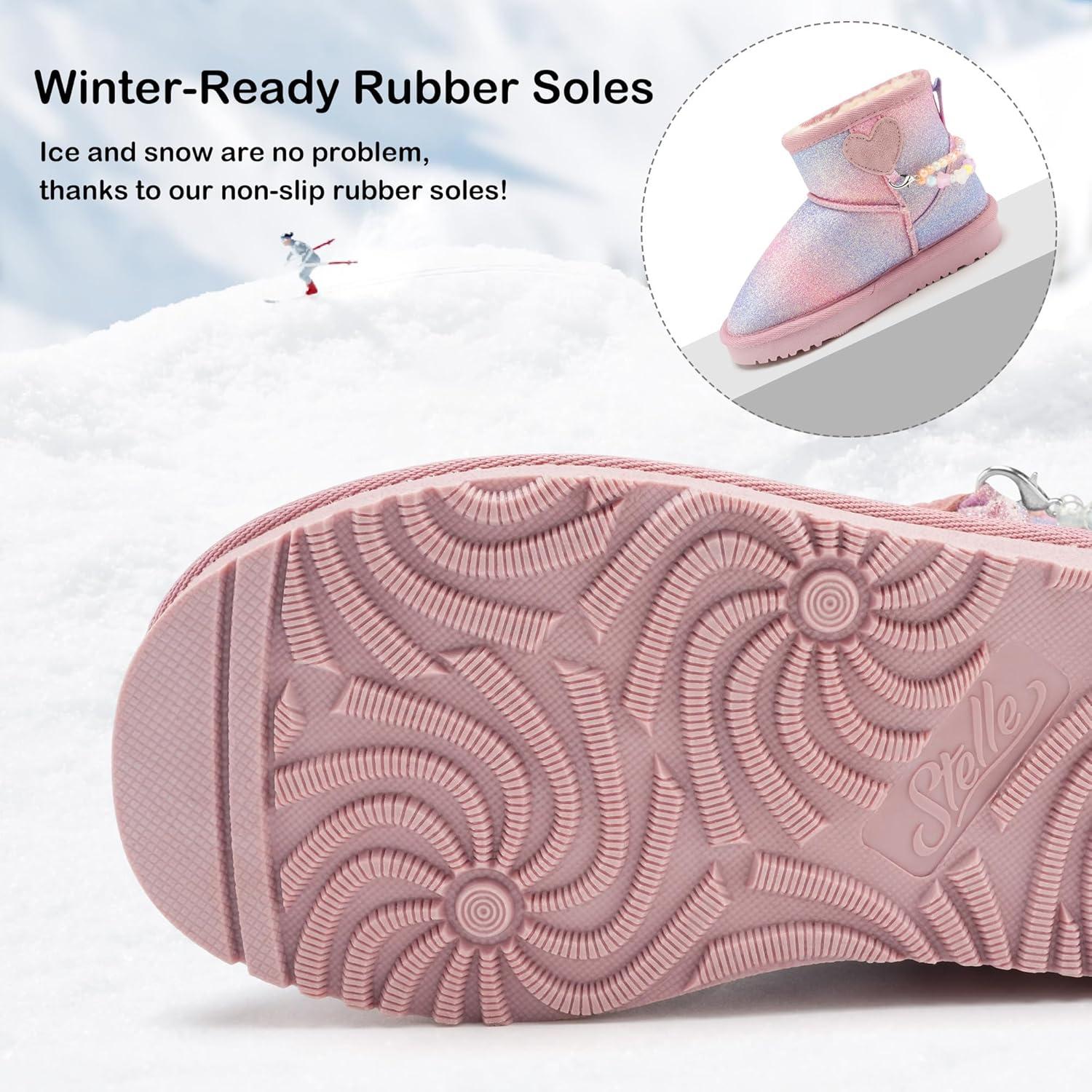 imageStelle Girls Snow Boots Warm Winter Boots for ToddlerLittleBig KidsRainbow Blue