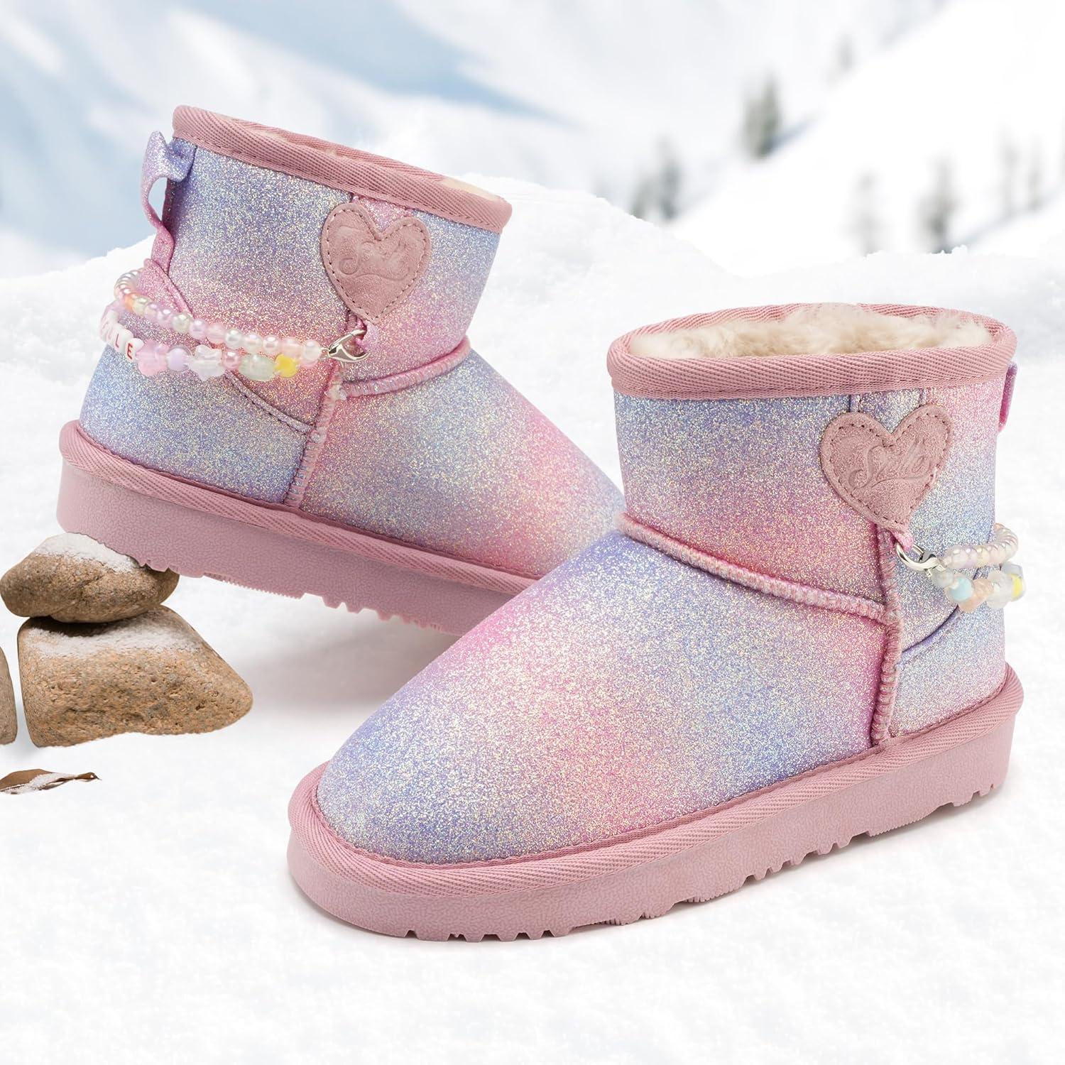 imageStelle Girls Snow Boots Warm Winter Boots for ToddlerLittleBig KidsRainbow Blue