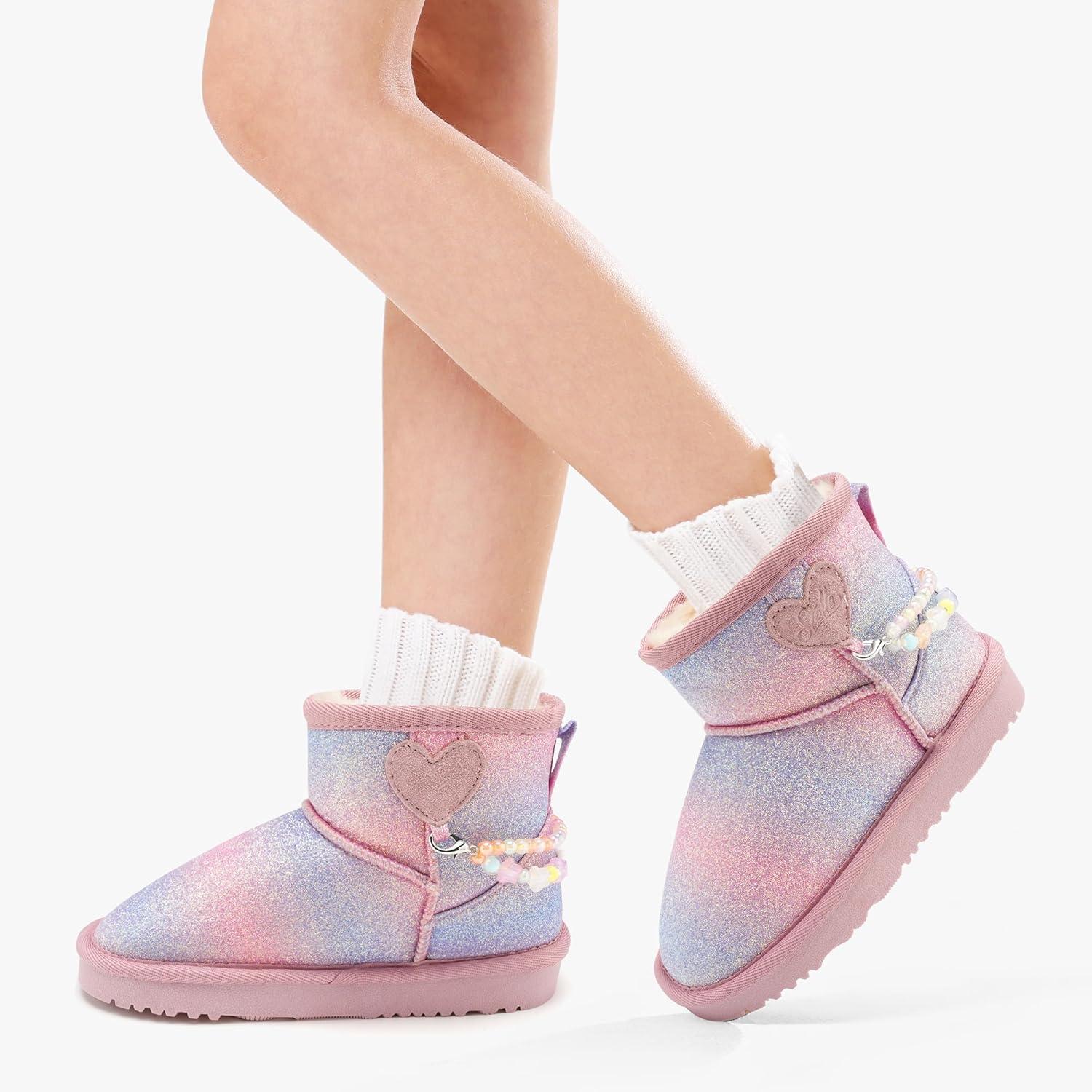 imageStelle Girls Snow Boots Warm Winter Boots for ToddlerLittleBig KidsRainbow Blue