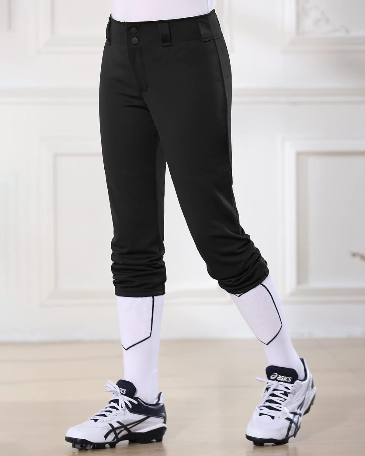 imageStelle Girls Softball Pants Youth Kids Baseball Pants Fastpitch Pants with Pockets Boys Tee BallBlack