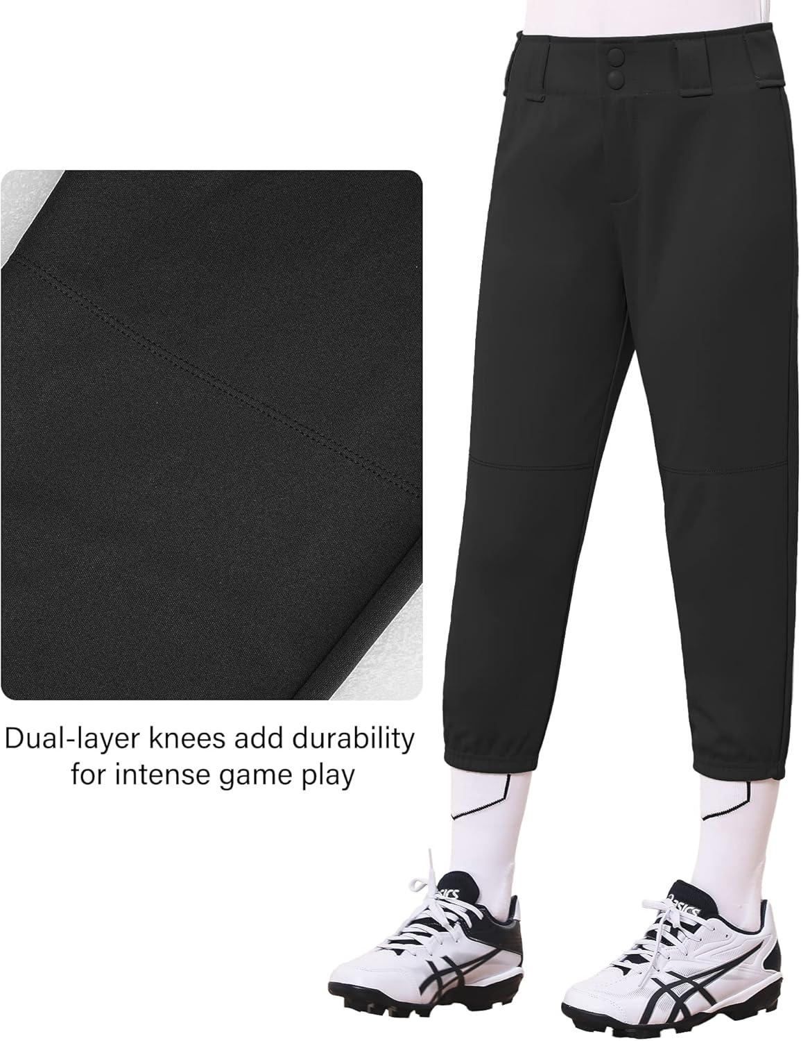 imageStelle Girls Softball Pants Youth Kids Baseball Pants Fastpitch Pants with Pockets Boys Tee BallBlack