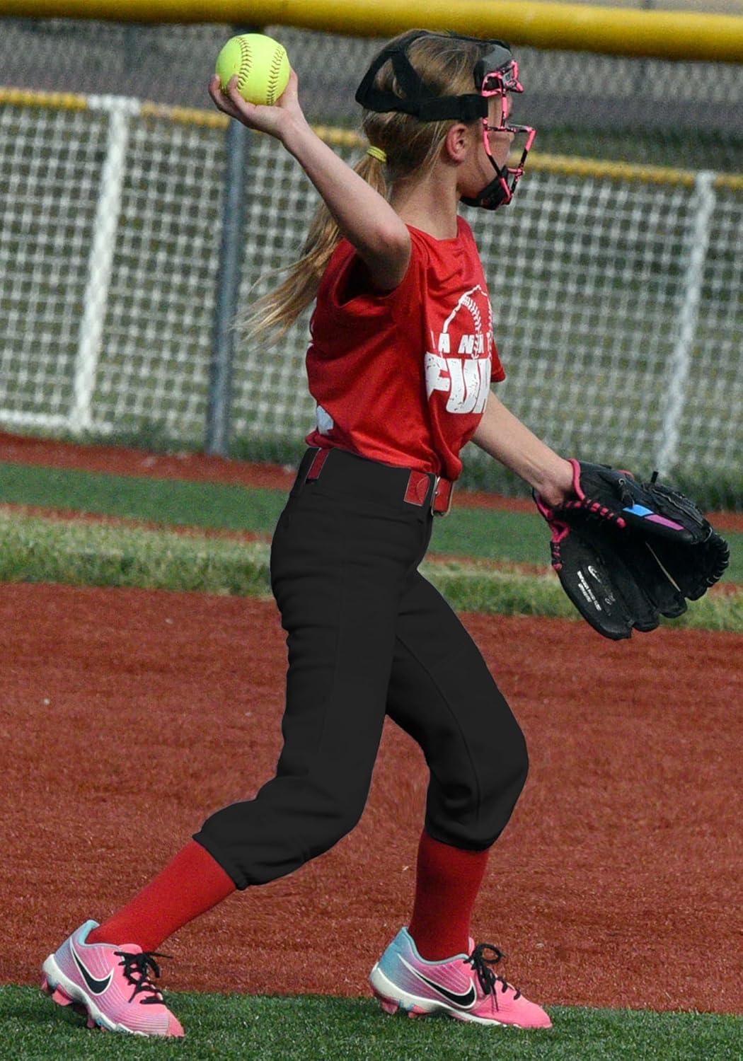 imageStelle Girls Softball Pants Youth Kids Baseball Pants Fastpitch Pants with Pockets Boys Tee BallBlack