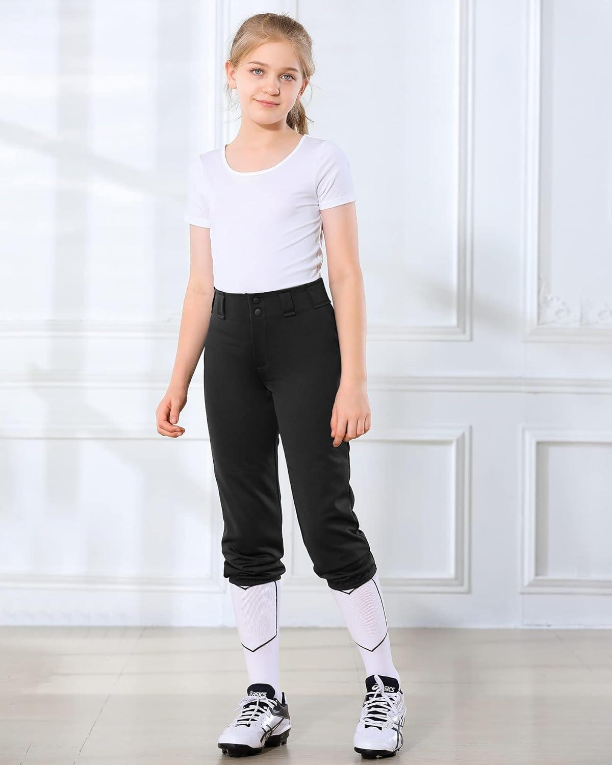 imageStelle Girls Softball Pants Youth Kids Baseball Pants Fastpitch Pants with Pockets Boys Tee BallBlack