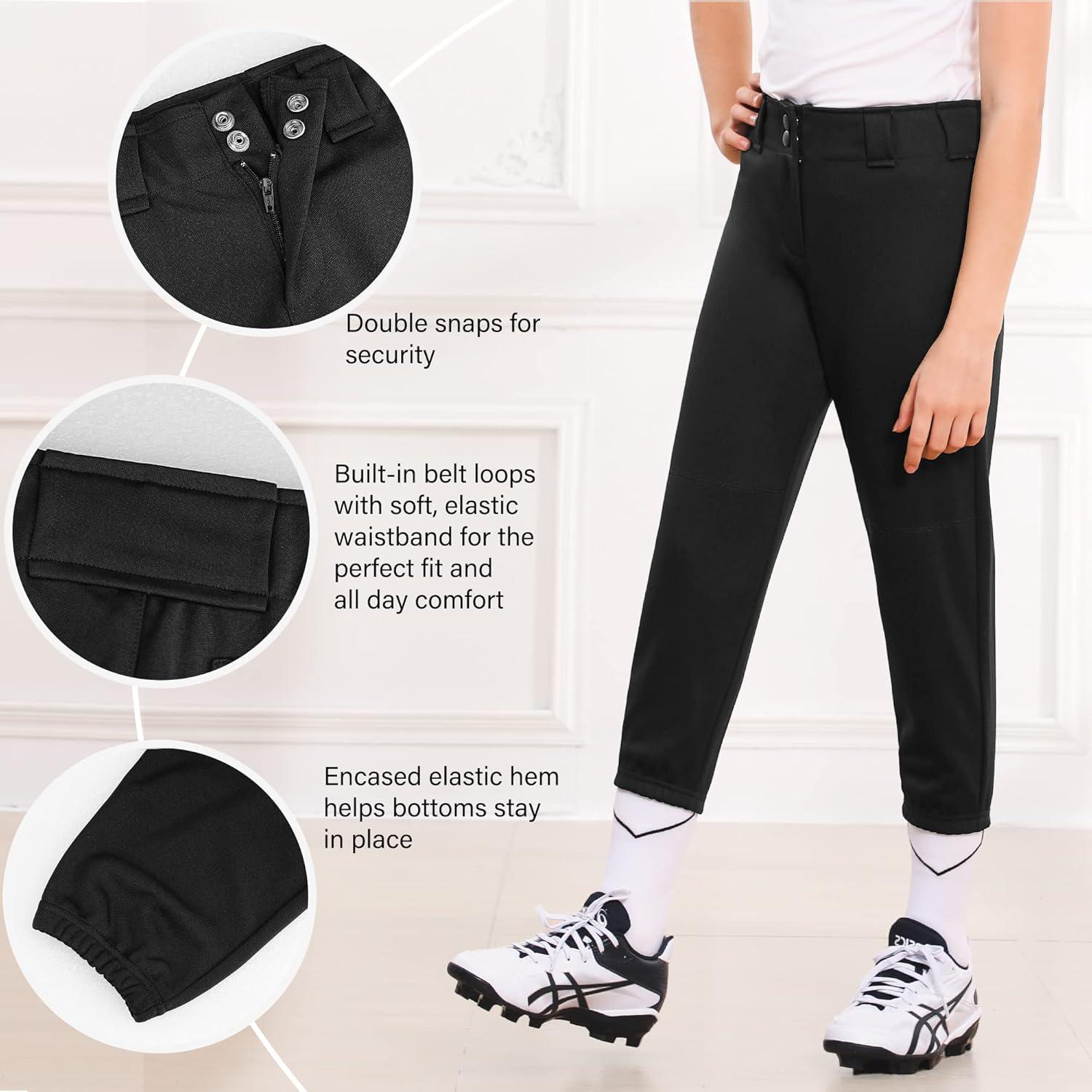 imageStelle Girls Softball Pants Youth Kids Baseball Pants Fastpitch Pants with Pockets Boys Tee BallBlack