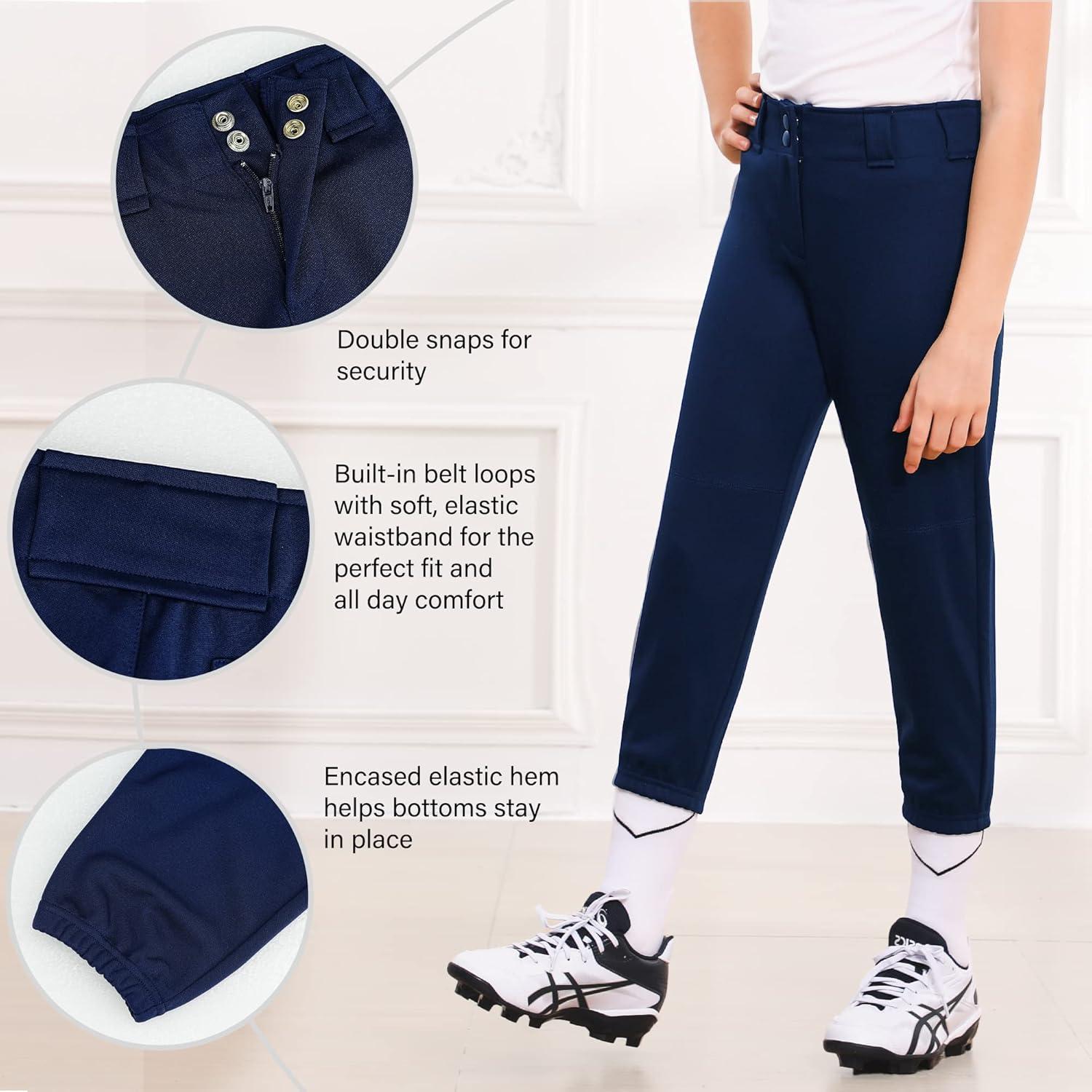 imageStelle Girls Softball Pants Youth Kids Baseball Pants Fastpitch Pants with Pockets Boys Tee BallNavy