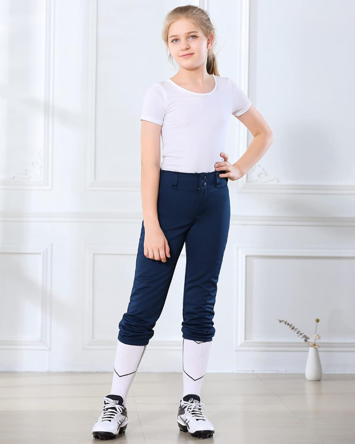imageStelle Girls Softball Pants Youth Kids Baseball Pants Fastpitch Pants with Pockets Boys Tee BallNavy
