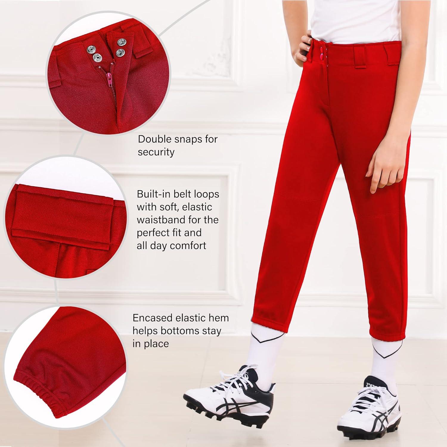 imageStelle Girls Softball Pants Youth Kids Baseball Pants Fastpitch Pants with Pockets Boys Tee BallRed