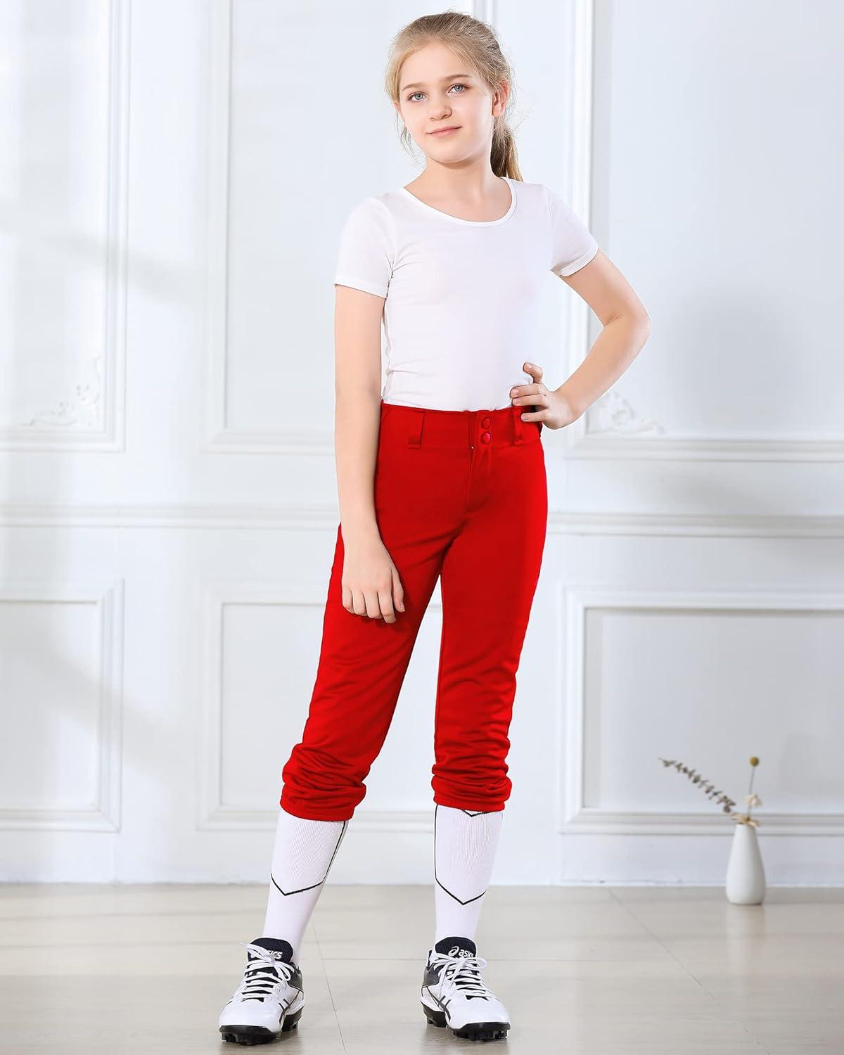 imageStelle Girls Softball Pants Youth Kids Baseball Pants Fastpitch Pants with Pockets Boys Tee BallRed