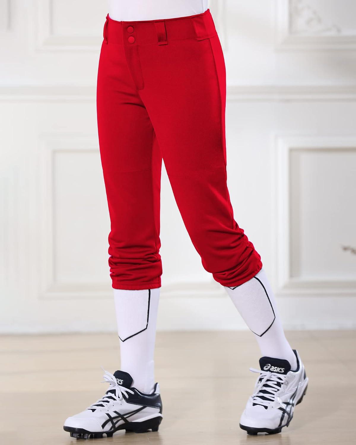 imageStelle Girls Softball Pants Youth Kids Baseball Pants Fastpitch Pants with Pockets Boys Tee BallRed