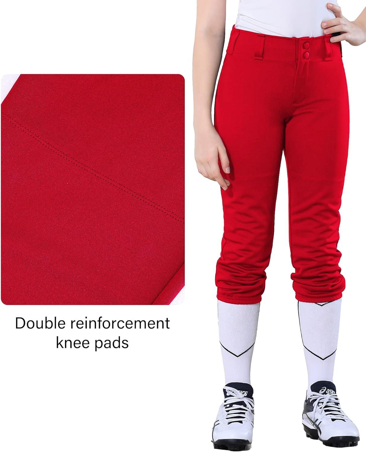 imageStelle Girls Softball Pants Youth Kids Baseball Pants Fastpitch Pants with Pockets Boys Tee BallRed