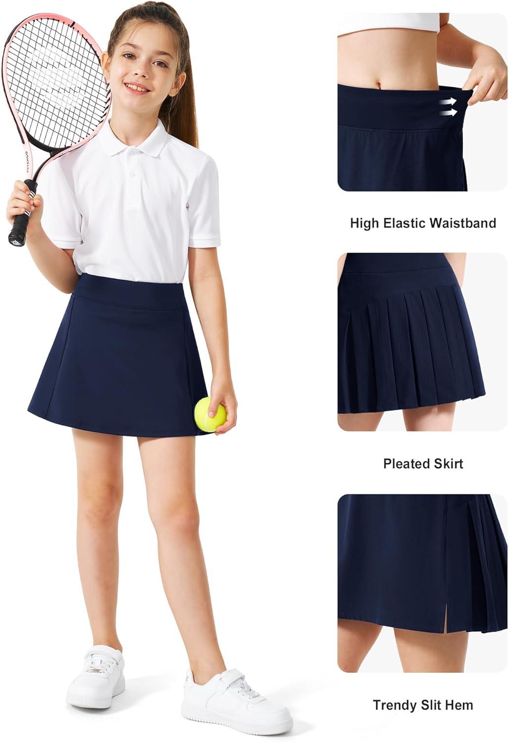 imageStelle Girls Tennis Skirts with Inner Shorts Pockets Golf Skirts Athletic Running Workout Pleated Skort 515YearsNavy