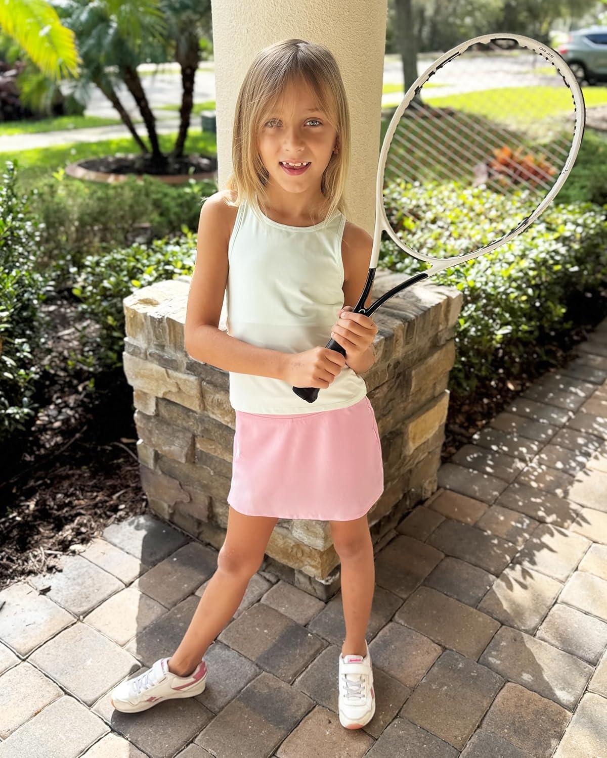 imageStelle Girls Tennis Skirts with Inner Shorts Pockets Golf Skirts Athletic Running Workout Pleated Skort 515YearsPink