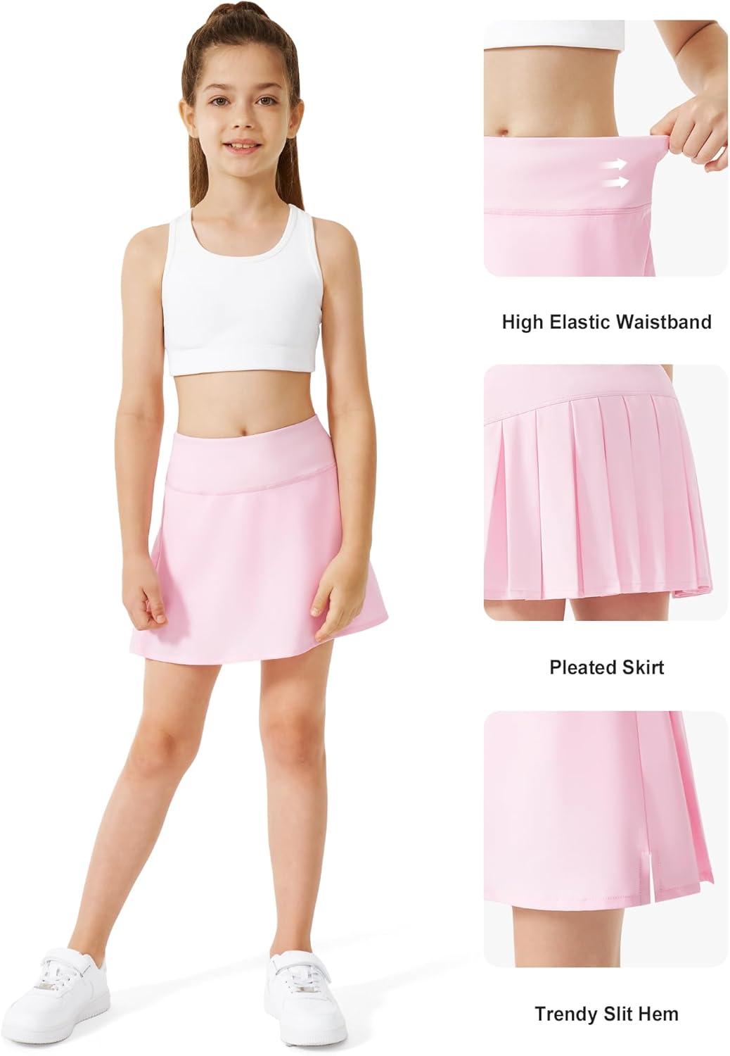 imageStelle Girls Tennis Skirts with Inner Shorts Pockets Golf Skirts Athletic Running Workout Pleated Skort 515YearsPink