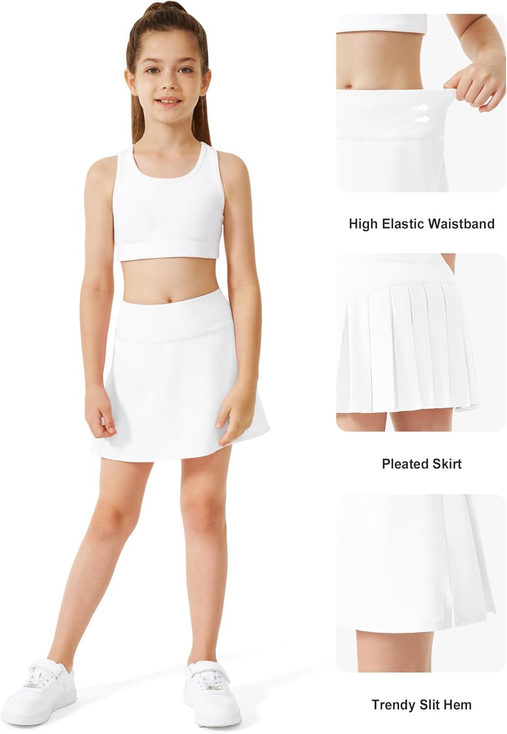 imageStelle Girls Tennis Skirts with Inner Shorts Pockets Golf Skirts Athletic Running Workout Pleated Skort 515YearsWhite