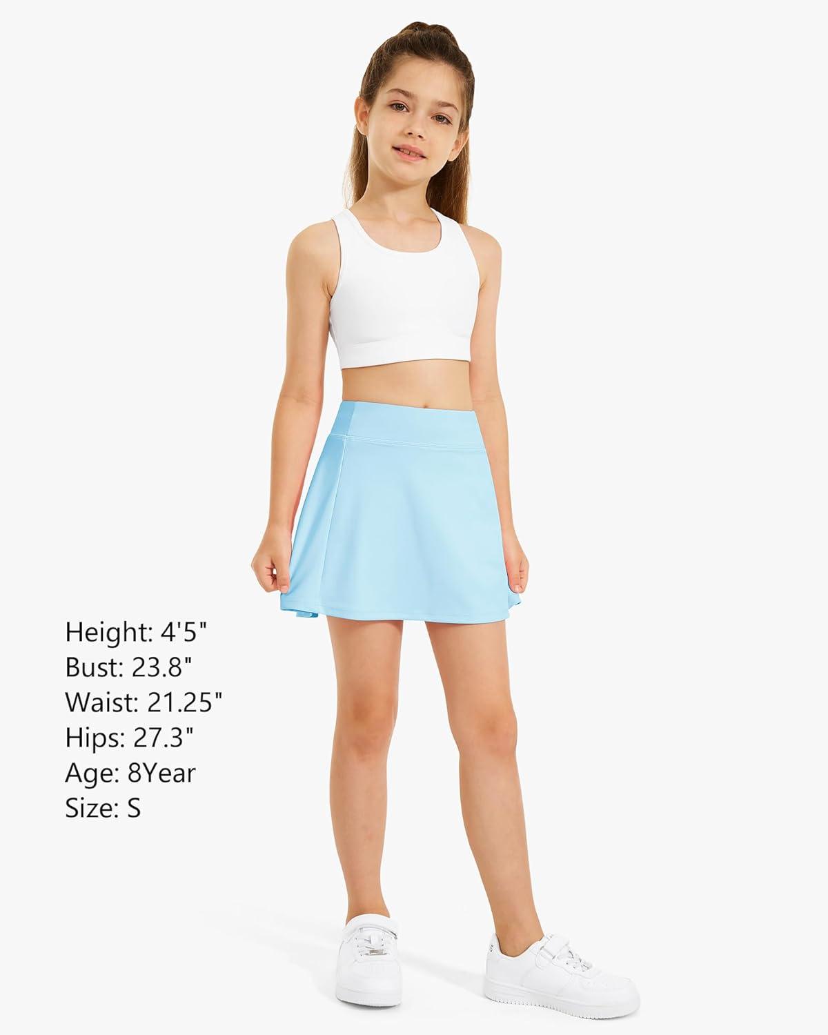 imageStelle Girls Tennis Skirts with Pockets Athletic Skorts Inner Shorts High Waisted Sports Golf Running SkirtBaby Blue
