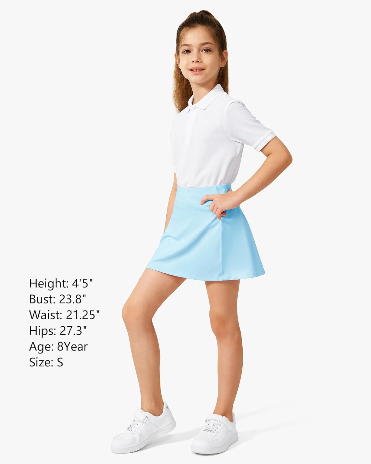 imageStelle Girls Tennis Skirts with Pockets Athletic Skorts Inner Shorts High Waisted Sports Golf Running SkirtBaby Blue