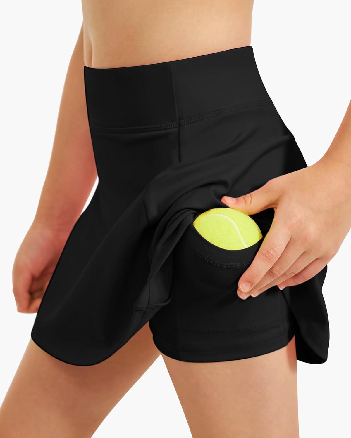 imageStelle Girls Tennis Skirts with Pockets Athletic Skorts Inner Shorts High Waisted Sports Golf Running SkirtBlack