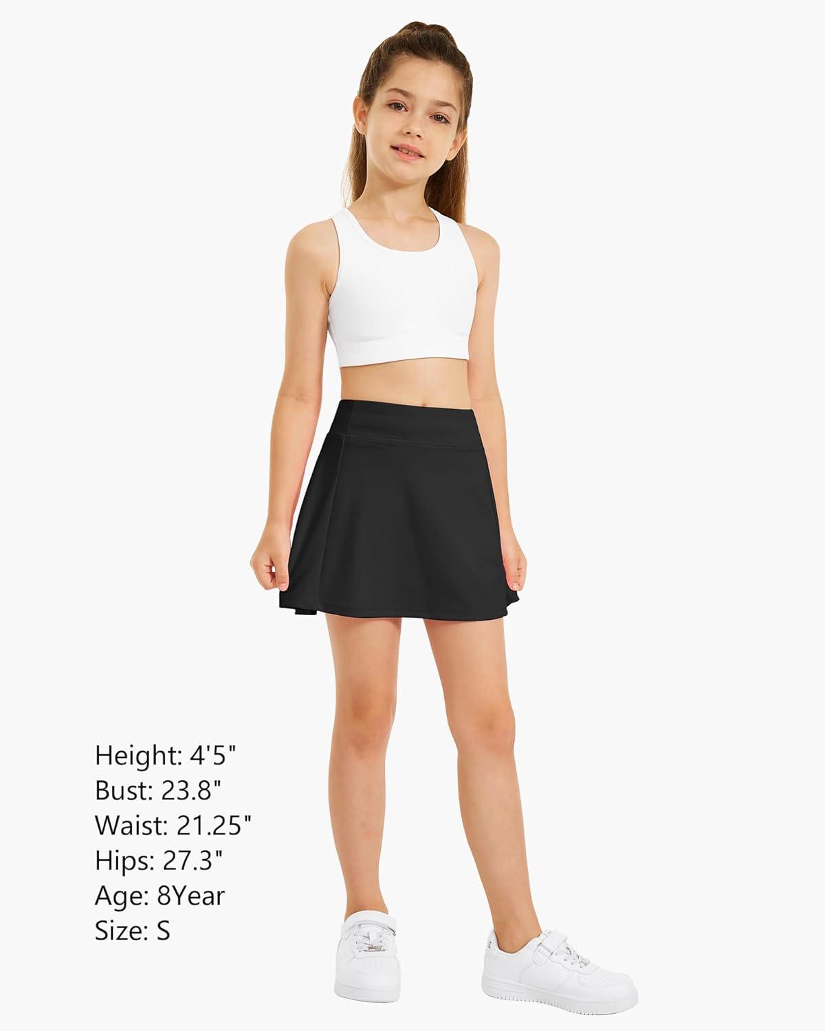 imageStelle Girls Tennis Skirts with Pockets Athletic Skorts Inner Shorts High Waisted Sports Golf Running SkirtBlack