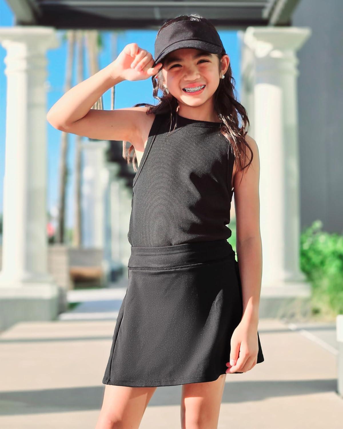 imageStelle Girls Tennis Skirts with Pockets Athletic Skorts Inner Shorts High Waisted Sports Golf Running SkirtBlack