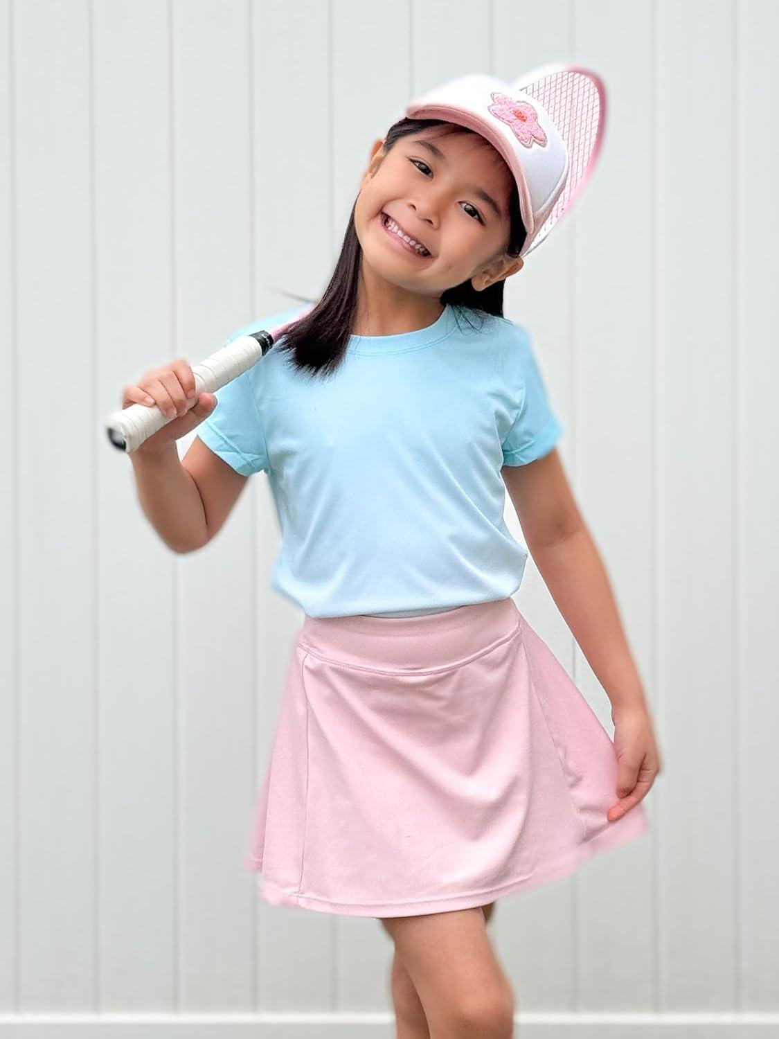 imageStelle Girls Tennis Skirts with Pockets Athletic Skorts Inner Shorts High Waisted Sports Golf Running SkirtPink