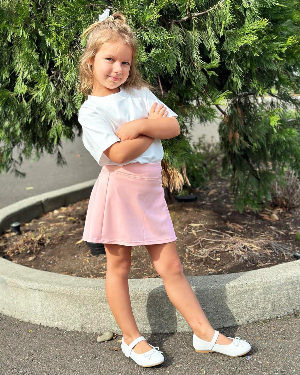 imageStelle Girls Tennis Skirts with Pockets Athletic Skorts Inner Shorts High Waisted Sports Golf Running SkirtPink