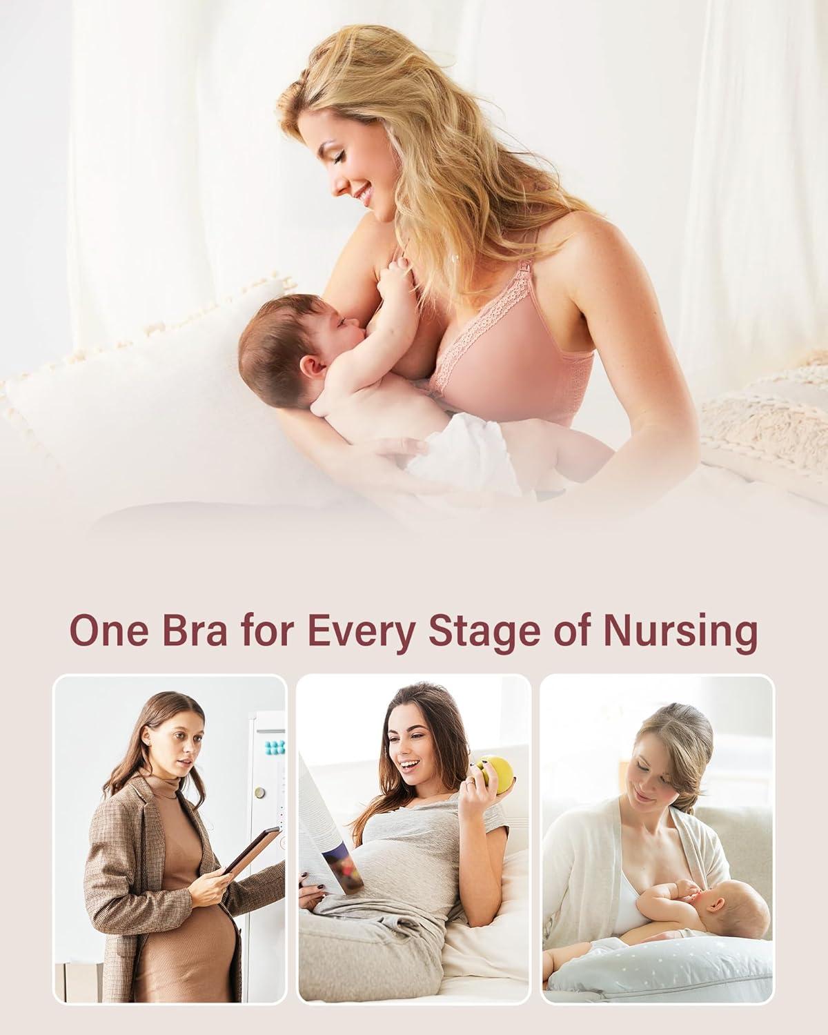 imageStelle Lace Nursing Bras for Breastfeeding Seamless Pregnancy Maternity Wireless Bralette with Pads Extenders3 Pack Pink