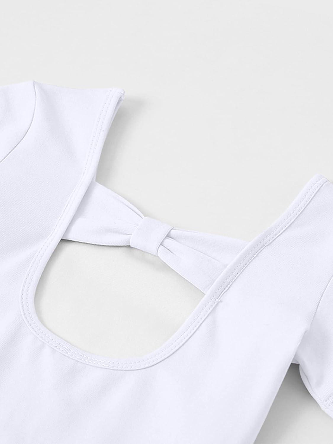 imageStelle Leotard for Girls Black Ballet Dance Leotard Gymnastics Outfits with Bow Back ToddlerLittleBig Kids1white