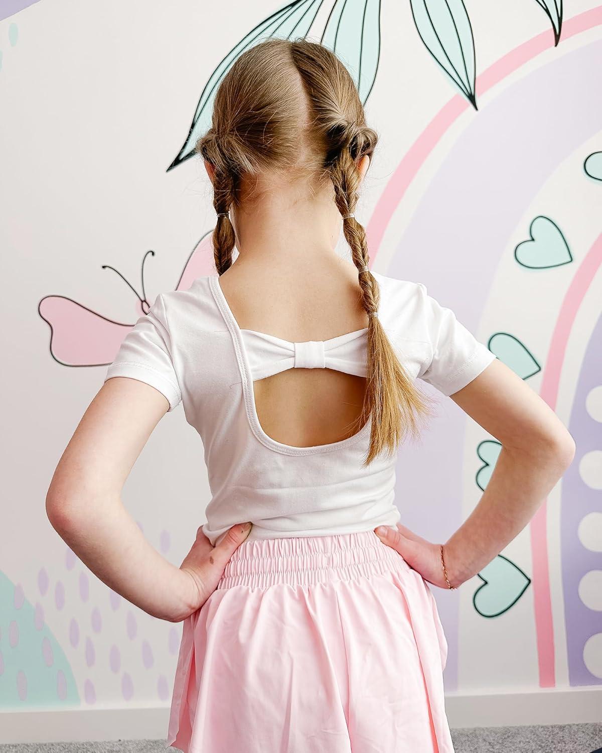 imageStelle Leotard for Girls Black Ballet Dance Leotard Gymnastics Outfits with Bow Back ToddlerLittleBig Kids1white