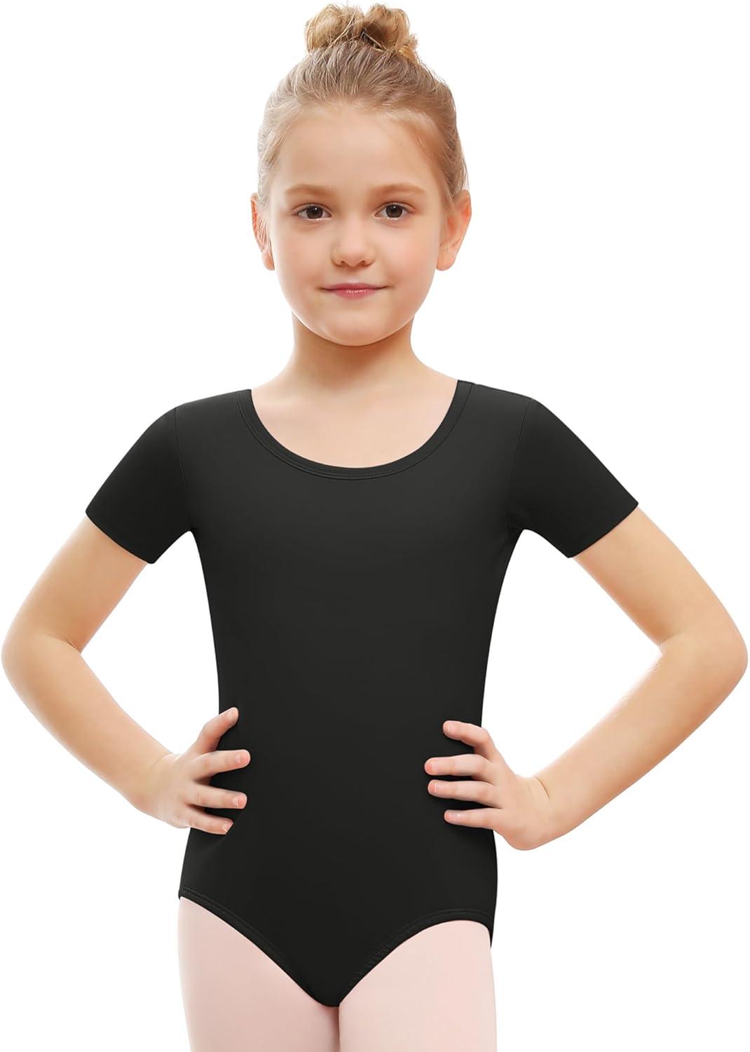 imageStelle Leotards for Girls Ballet Scoop Neck Short Sleeve Leotard Gymnastics Dance UnitardsBlack