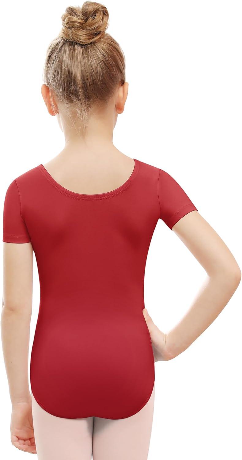 imageStelle Leotards for Girls Ballet Scoop Neck Short Sleeve Leotard Gymnastics Dance UnitardsCrimson