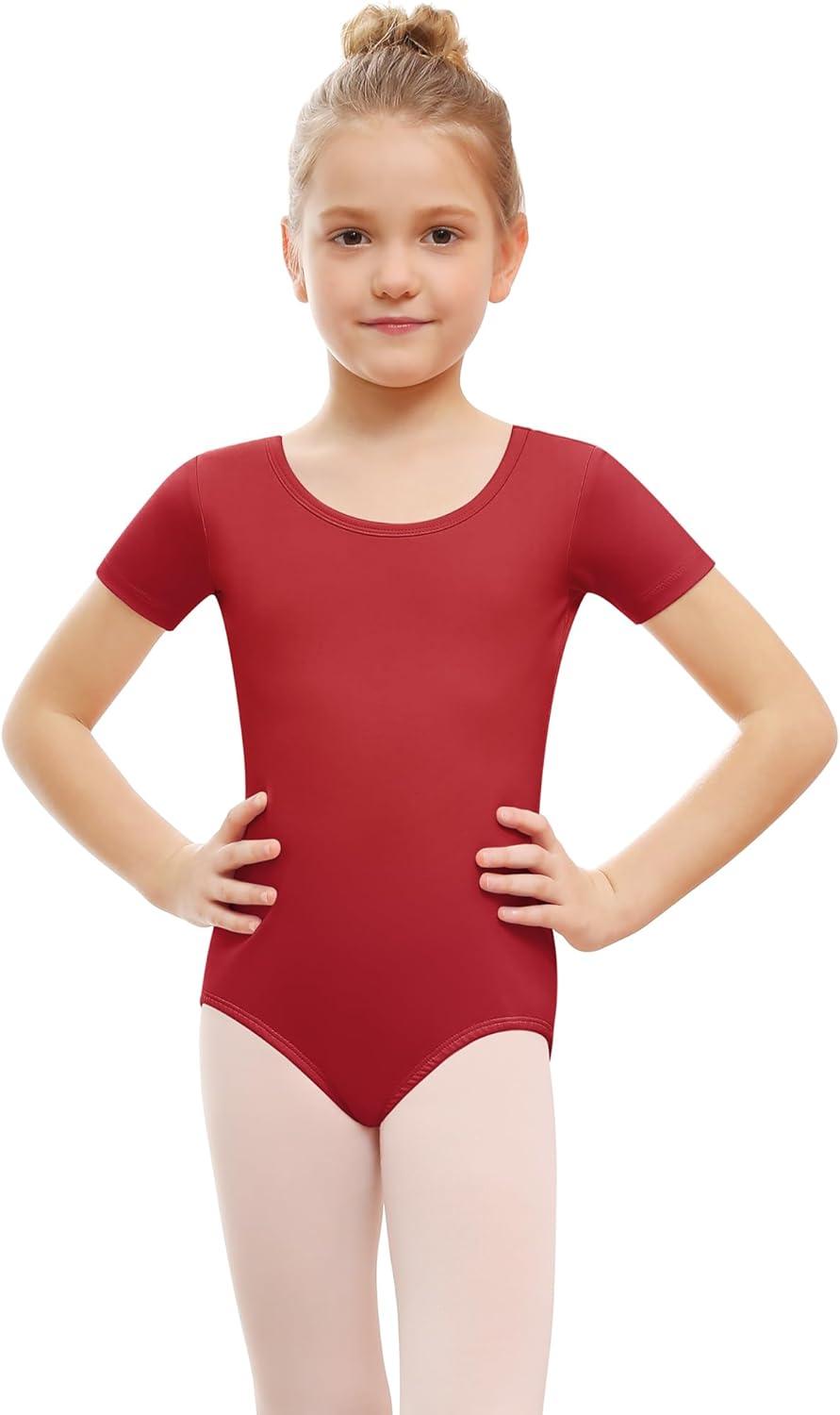 imageStelle Leotards for Girls Ballet Scoop Neck Short Sleeve Leotard Gymnastics Dance UnitardsCrimson