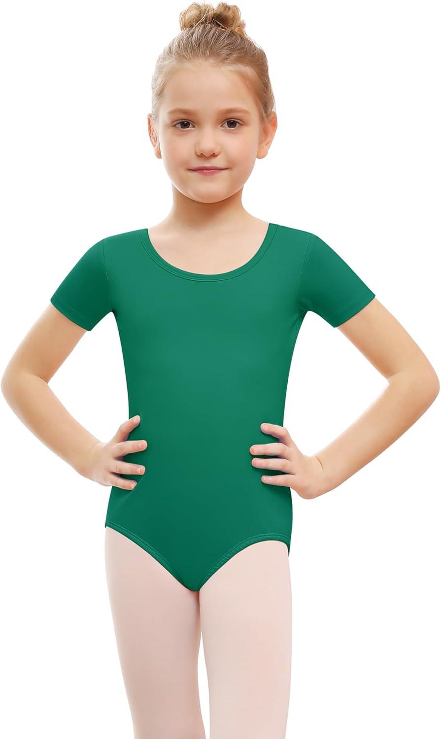 imageStelle Leotards for Girls Ballet Scoop Neck Short Sleeve Leotard Gymnastics Dance UnitardsGreen