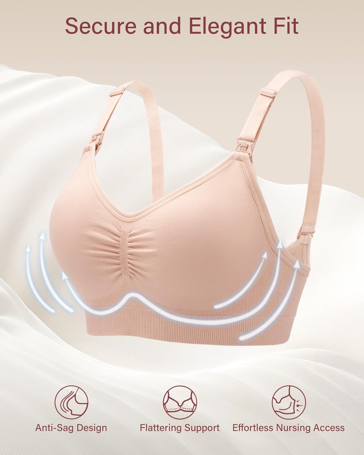 imageStelle Nursing Bras Maternity Bra for Breastfeeding Pregnancy Wireless Bralette with Pads Extenders ampamp Clips3 Pack Almond