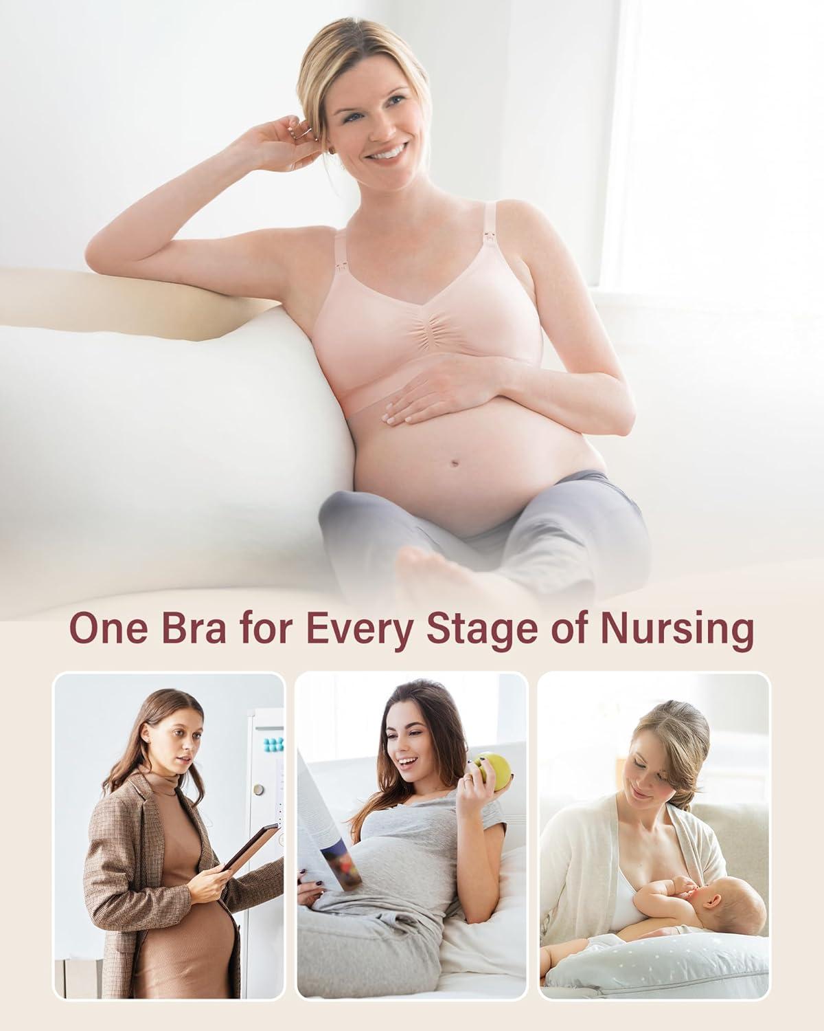 imageStelle Nursing Bras Maternity Bra for Breastfeeding Pregnancy Wireless Bralette with Pads Extenders ampamp Clips3 Pack Almond