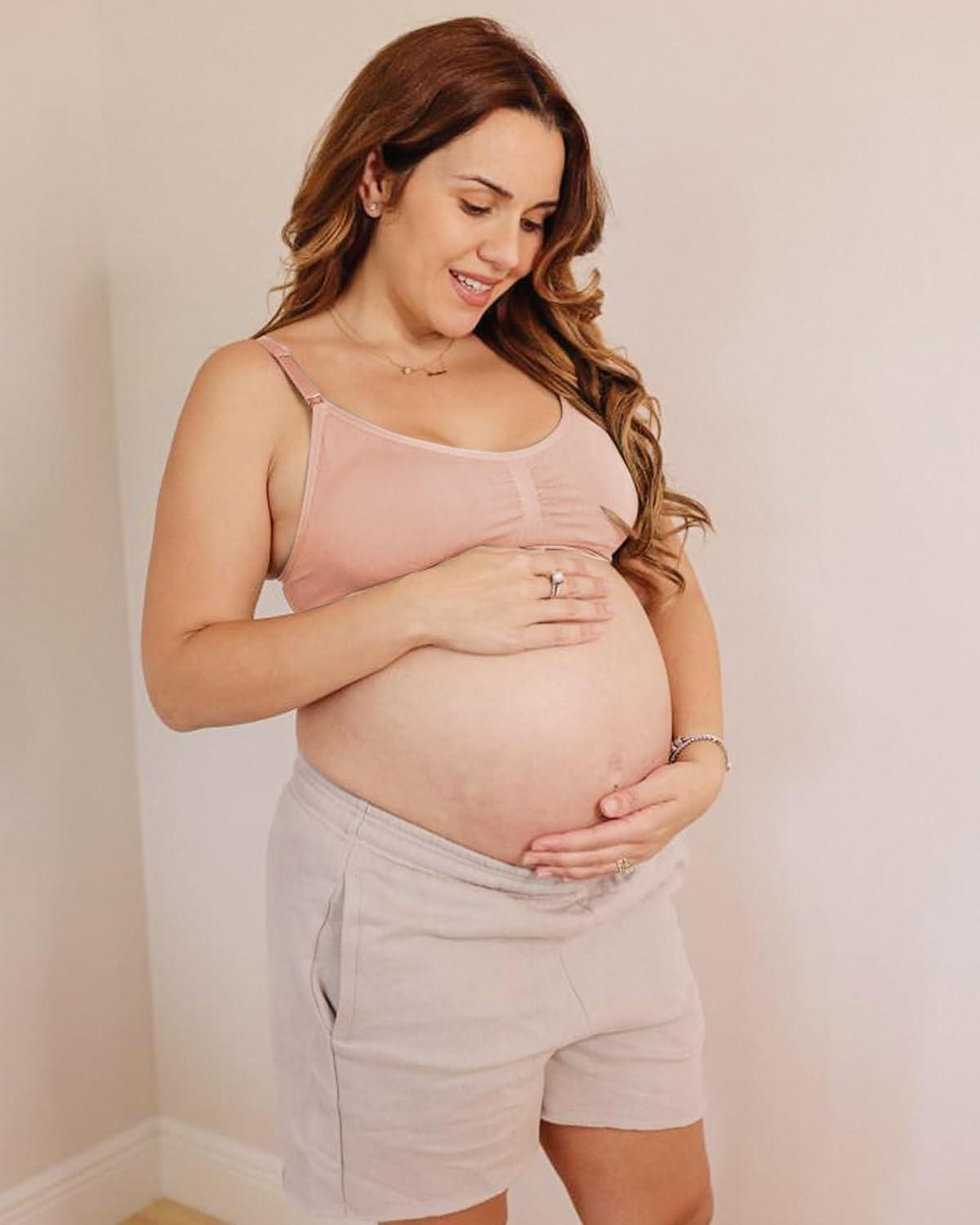 imageStelle Nursing Bras Maternity Bra for Breastfeeding Pregnancy Wireless Bralette with Pads Extenders ampamp Clips3 Pack Almond