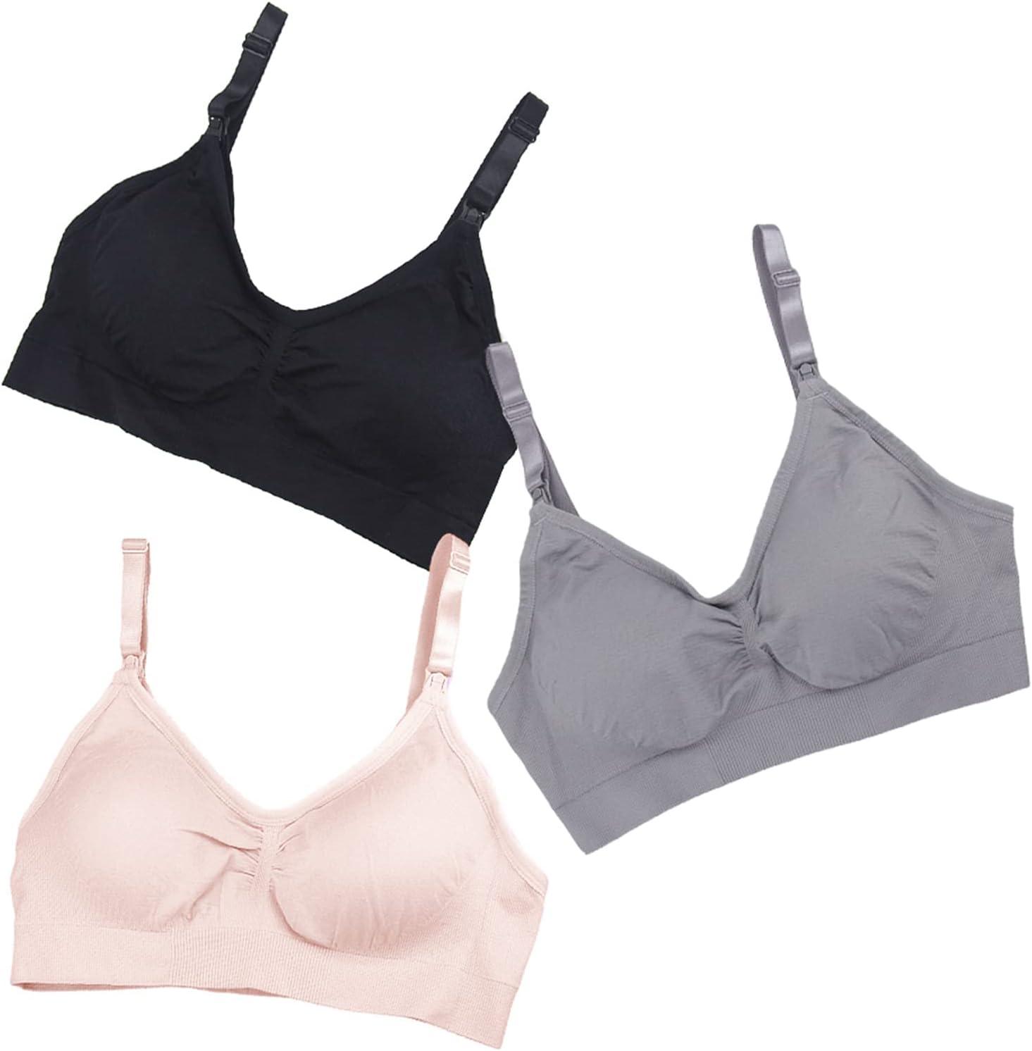 imageStelle Nursing Bras Maternity Bra for Breastfeeding Pregnancy Wireless Bralette with Pads Extenders ampamp ClipsBlackgrayrose Pink