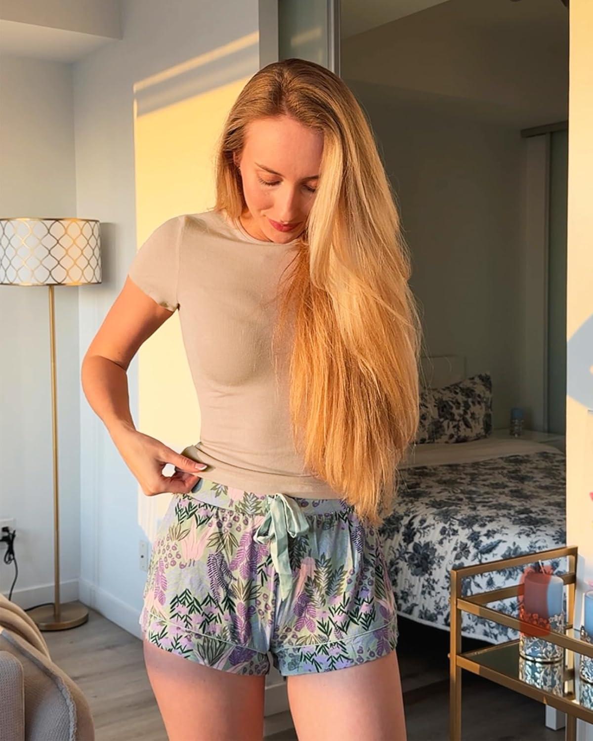 imageStelle Ribbed Tops for Women Short Sleeve Tshirt Slim Fit Basic Tee Casual BlouseDesert Beige