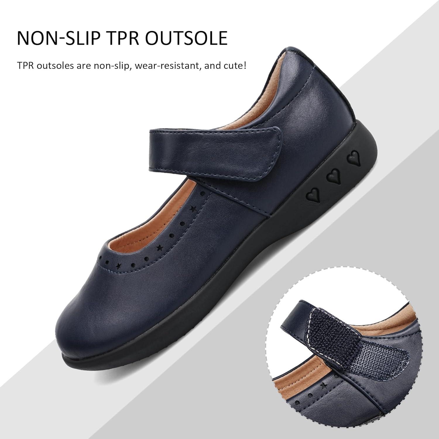 imageStelle School Shoes for Girls Mary Jane Dress Shoes Uniform Flats LittleBig KidsNavy