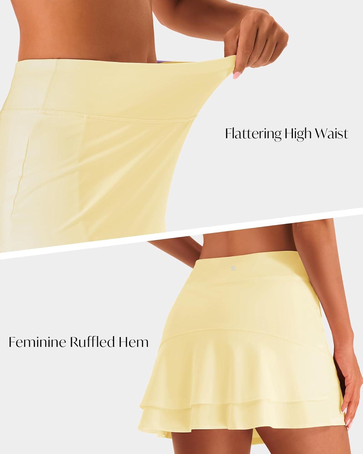 imageStelle Tennis Skirts for Women Athletic Skirt with Shorts Golf Skort Pocket High Waisted Skorts Workout PickleballLemon Butter