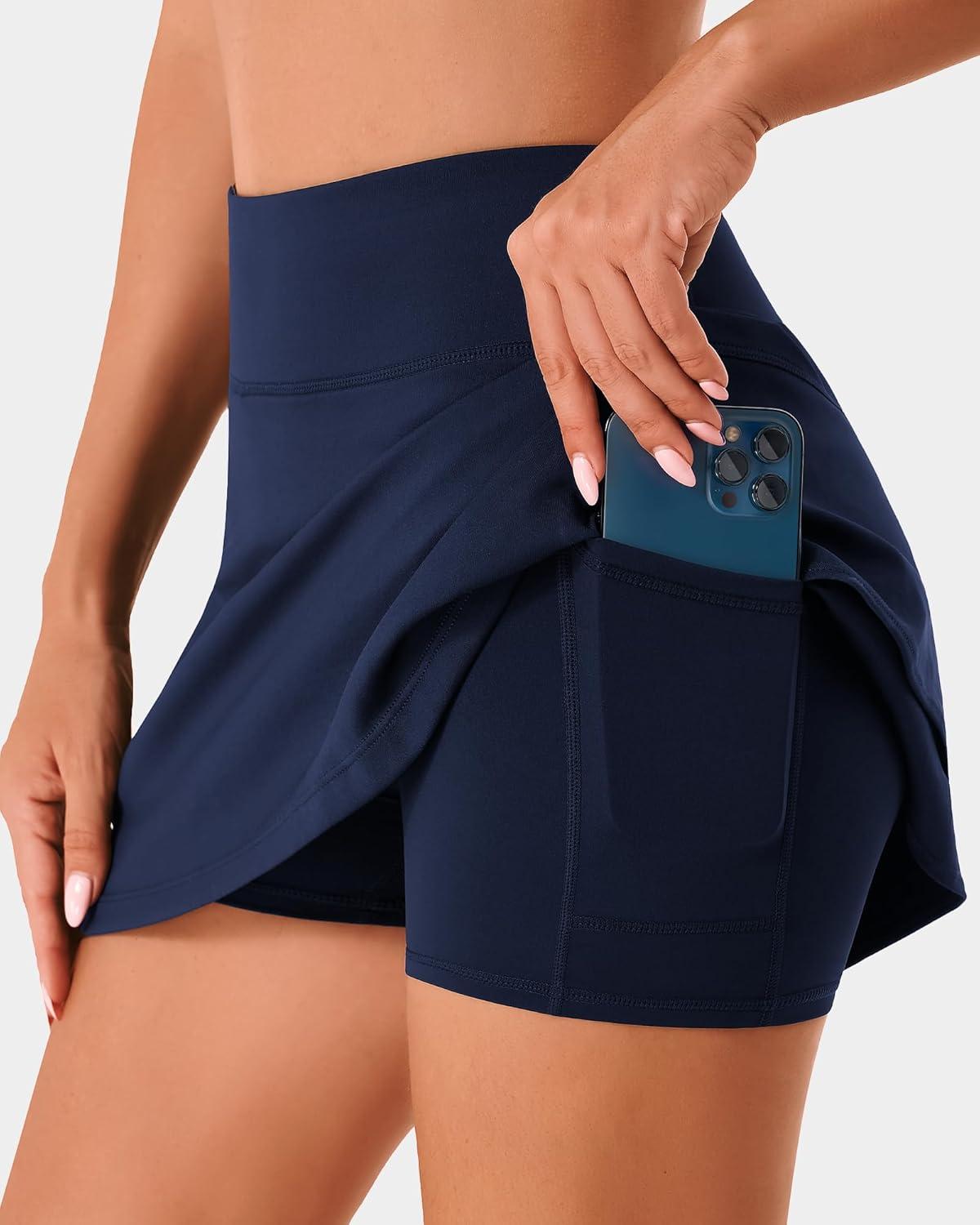 imageStelle Tennis Skirts for Women Athletic Skirt with Shorts Golf Skort Pocket High Waisted Skorts Workout PickleballNavy