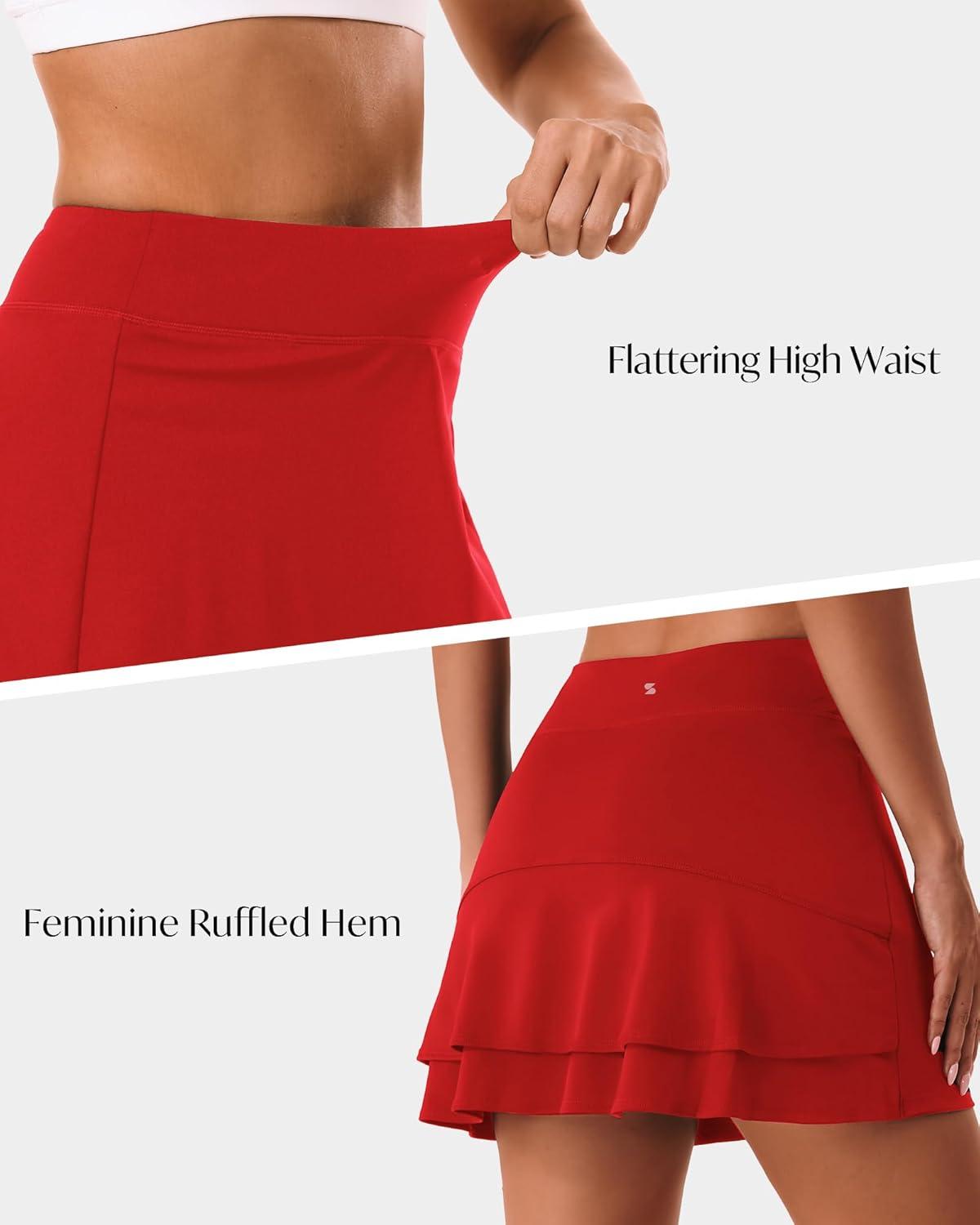 imageStelle Tennis Skirts for Women Athletic Skirt with Shorts Golf Skort Pocket High Waisted Skorts Workout PickleballRed