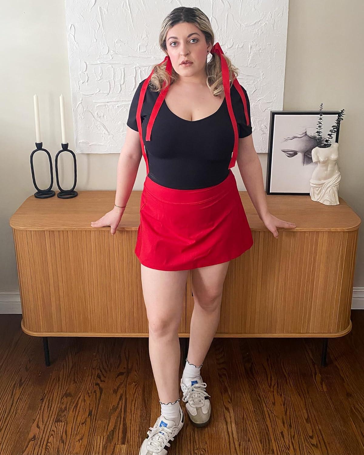 imageStelle Tennis Skirts for Women Athletic Skirt with Shorts Golf Skort Pocket High Waisted Skorts Workout PickleballRed