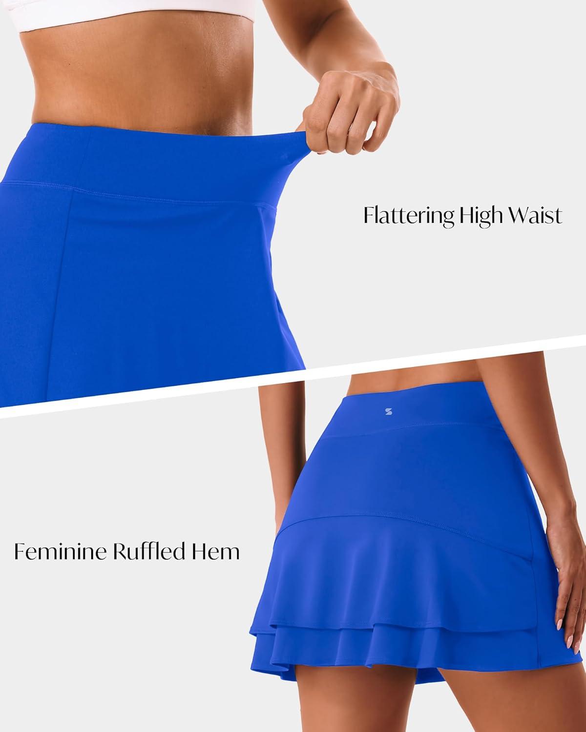 imageStelle Tennis Skirts for Women Athletic Skirt with Shorts Golf Skort Pocket High Waisted Skorts Workout PickleballSapphire
