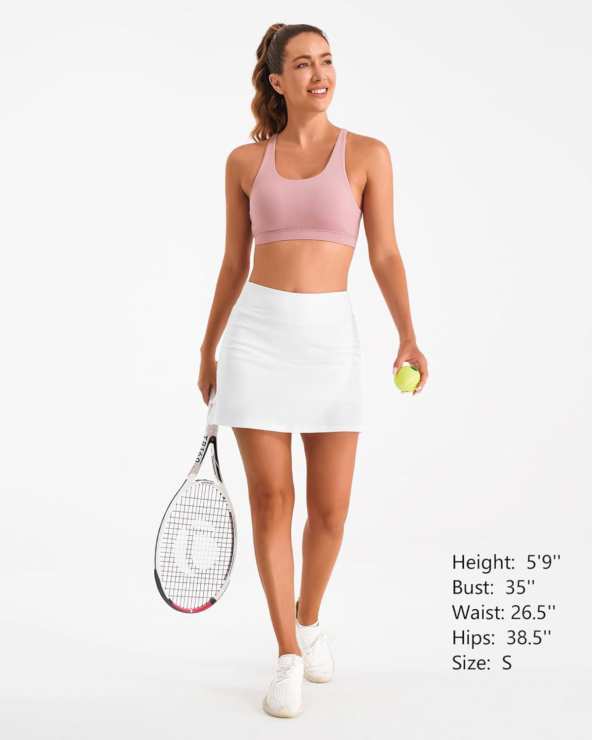 imageStelle Tennis Skirts for Women Athletic Skirt with Shorts Golf Skort Pocket High Waisted Skorts Workout PickleballWhite