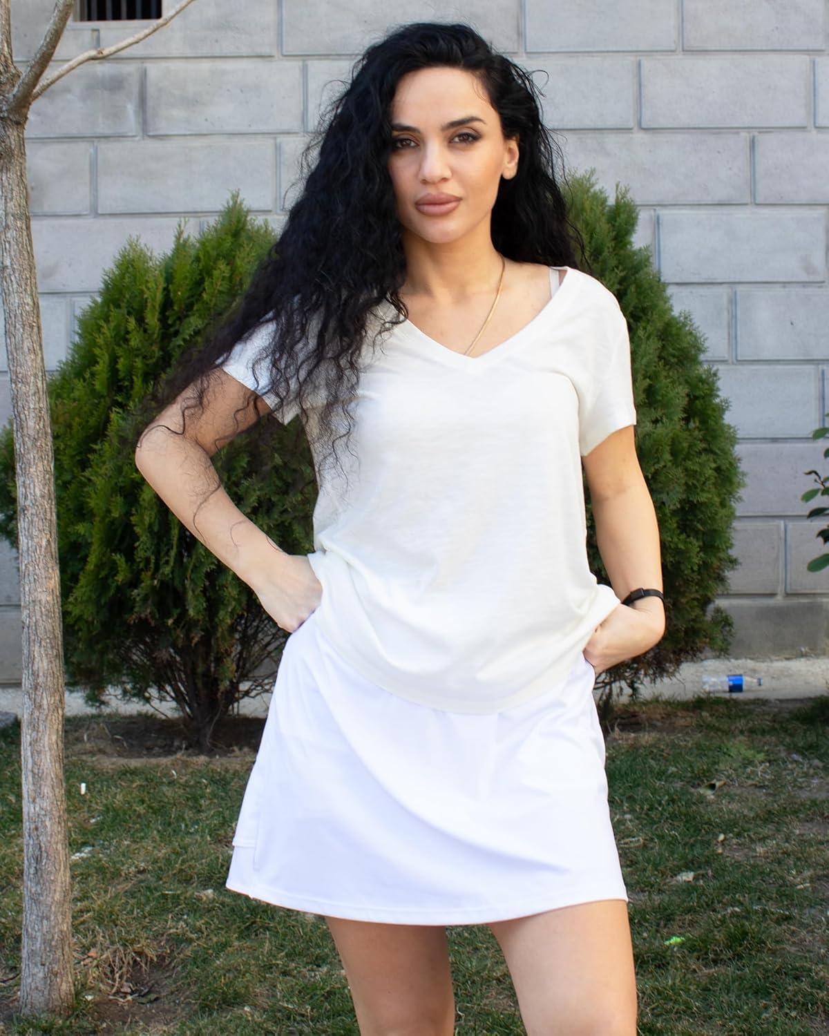 imageStelle Tennis Skirts for Women Athletic Skirt with Shorts Golf Skort Pocket High Waisted Skorts Workout PickleballWhite