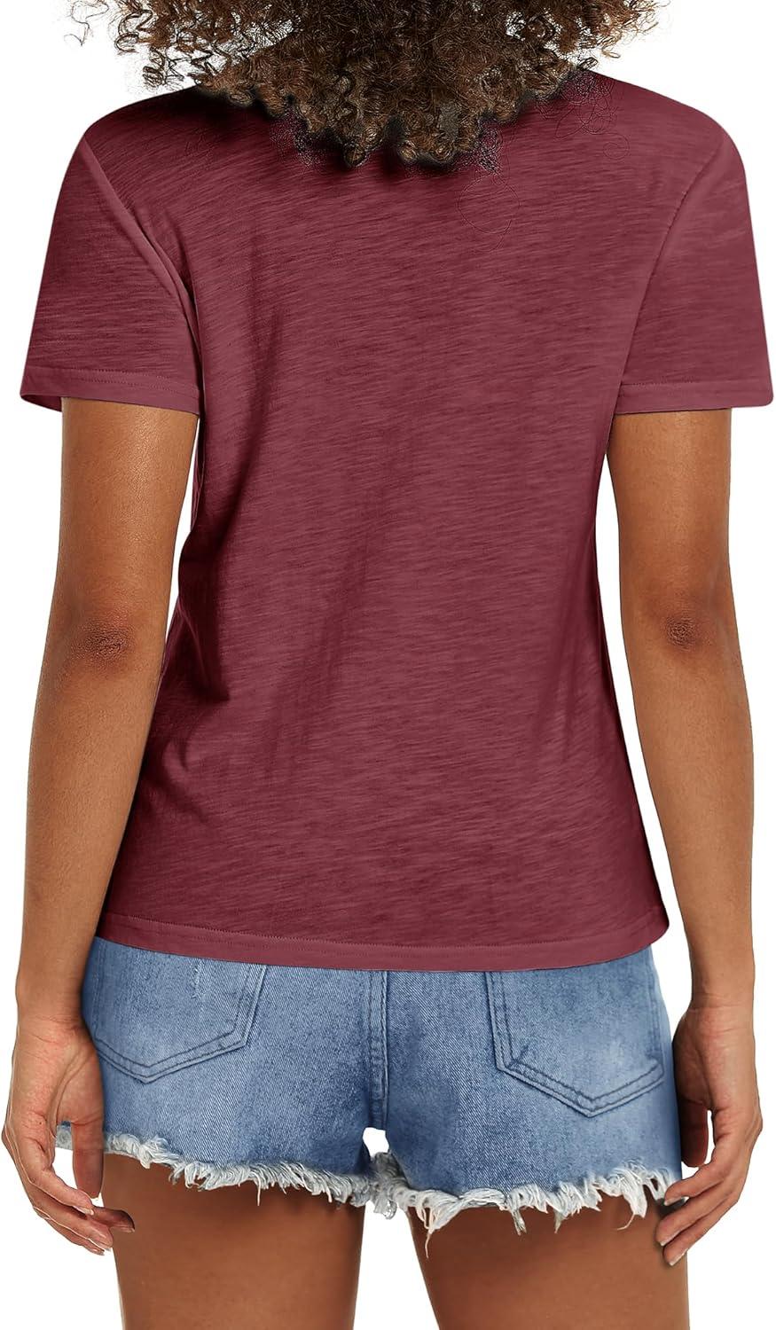 imageStelle Women T Shirts Crew Neck Short Sleeve Shirts Modal Soft Summer Classic Fit TeesBurgundy
